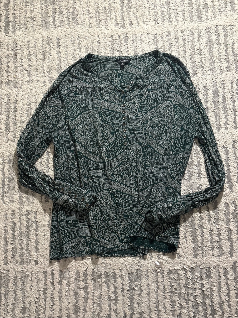 Lucky brand green white groovy soft top short blouse size XL